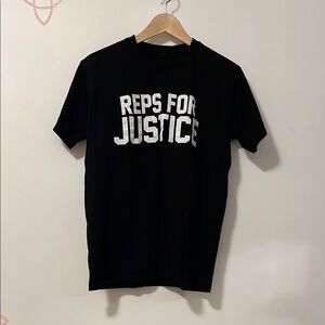 Black T-Shirt with White 'Reps for Justice' Print